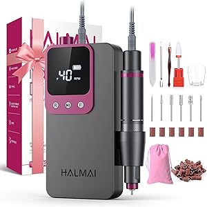 HALMAI Elektrischer Nagelfräser Professionell, Tragbare Nagelfeile für Acryl-Gel-Nägel, Kabelloses wiederaufladbares Nagelbohrer-Kit 40000RPM, HMC320 Salon-Grade Efeil-Nagelmaschine (Dunkelgrau)