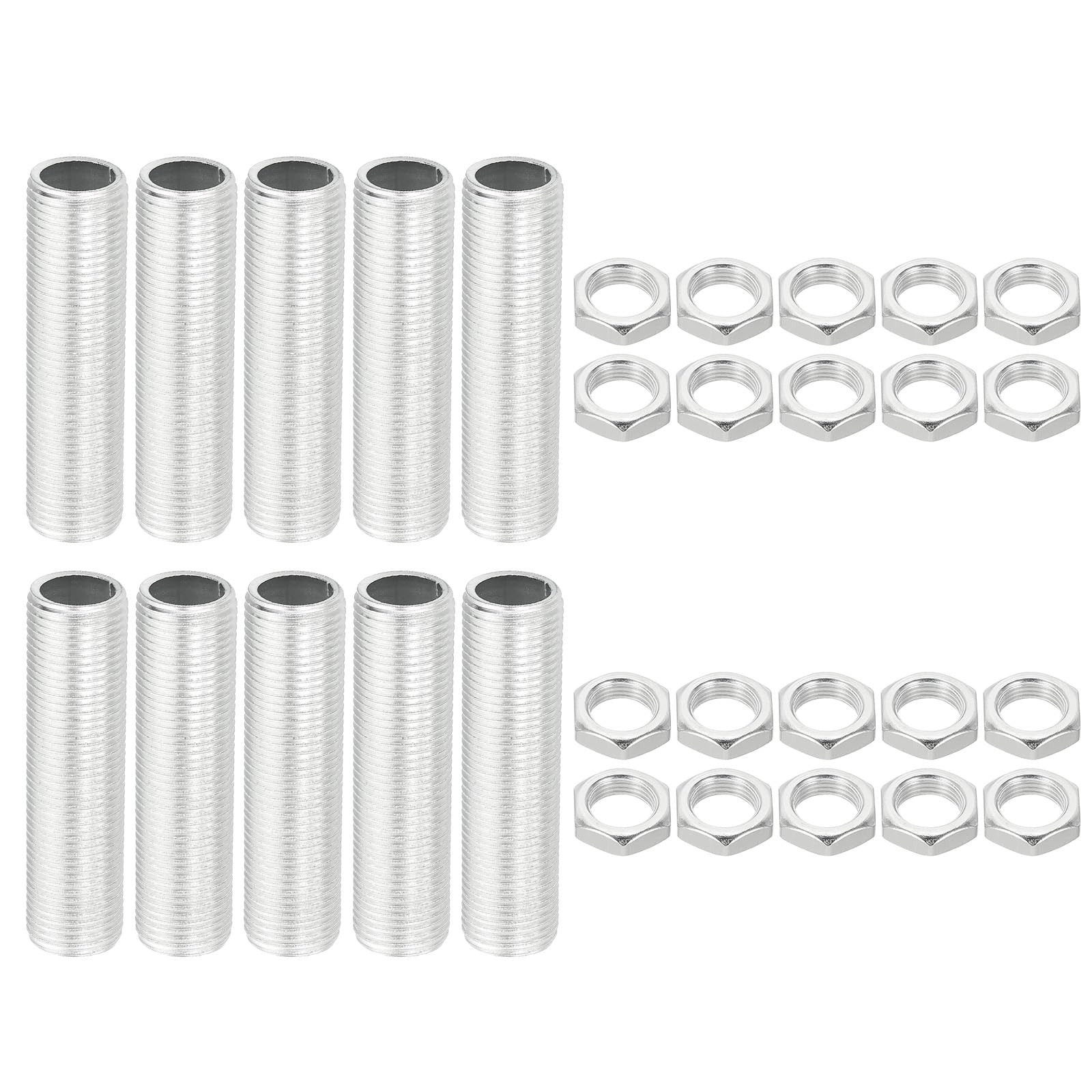 PATIKIL M12 Thread 45mm/1.8" Lamp Pipe Kit with Lock Nuts, 10 Set All Thread Rods Fasteners Hardware for Chandelier Ceiling Light DIY, Zinc Plating