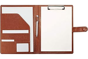 Clipboard Folder Padfolio, Mymazn Writing Portfolio Faux Leather Clipboards with Cover for Legal Pad Holder Letter Size A4 8.5 x 11 for Business Conference Notepad Clip Boards Brown