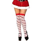 Leg Avenue womens Candy Cane Lurex Striped Over the Knee Socks. White/Red One Size