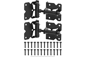 JIAHOO Self-Closing Gate Hinges, Heavy Duty Door Hinges for Wooden/Vinyl/PVC Fences, 90 Degree Adjustable Gate Hinge Hardware Kit with Spring Adjuster Tool, Black(1 Pair-2 Hinges)