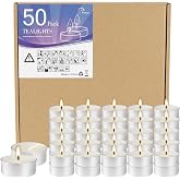 Unscented Tealight Candles 50 Pack, 4 Hours Smokeless Dripless White Mini Tea Lights Bulk for Home, Wedding, Party, Shabbat, Christmas &amp; Emergency Use