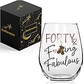 Innfueunun Forty Birthday Wine Glass Gifts for Women,40 Fabulous Happy 40th Birthday Gift, Funny Ideas for Sister Bestie Grandma Mom Wife,Husband Friend, Forty & Fabulous Wine Glass 15oz