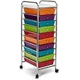Seville Classics 10-Drawer Multipurpose Mobile Rolling Utility Storage Organizer with Tray Cart, Multicolor (Pearl)