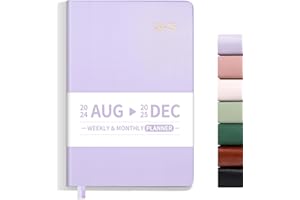 SUNEE 17 Month Weekly and Monthly Softcover Planner 5.5" x 8.3" (August 2024-December 2025), Small Academic Year Calendar Planner, Inner Pocket, 100 GSM Paper, Flexible Leather Soft Cover, Purple