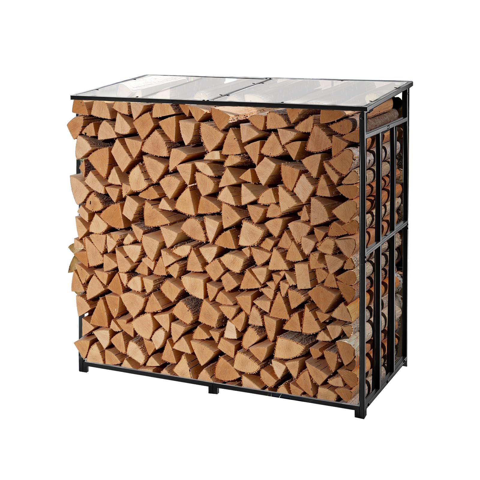 VEVOR Firewood Rack with Sloped Roof, 4 ft Outdoor Firewood Holder, 1/4 Cord Log Storage Shed, 660lb Max Weight Capacity, Powder-Coated Metal Wood Storage Rack for Fireplace Deck Backyard Garden Image VEVOR Firewood Rack with Sloped Roof, 4 ft Outdoor Firewood Holder, 1/4 Cord Log Storage Shed, 660lb Max Weight Capacity, Powder-Coated Metal Wood Storage Rack for Fireplace Deck Backyard Garden Image