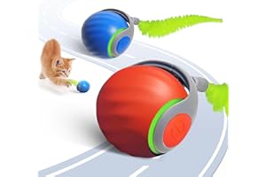 PETRENDY 2PCS Speedy Tail 2.0 Cat Toy, Turbo Smart Interactive Cat Ball Toy, Automatic Rolling Ball Toys for Bored Indoor Cats, Two Speed Adjustment with Replacement Tail (Blue+Orange)