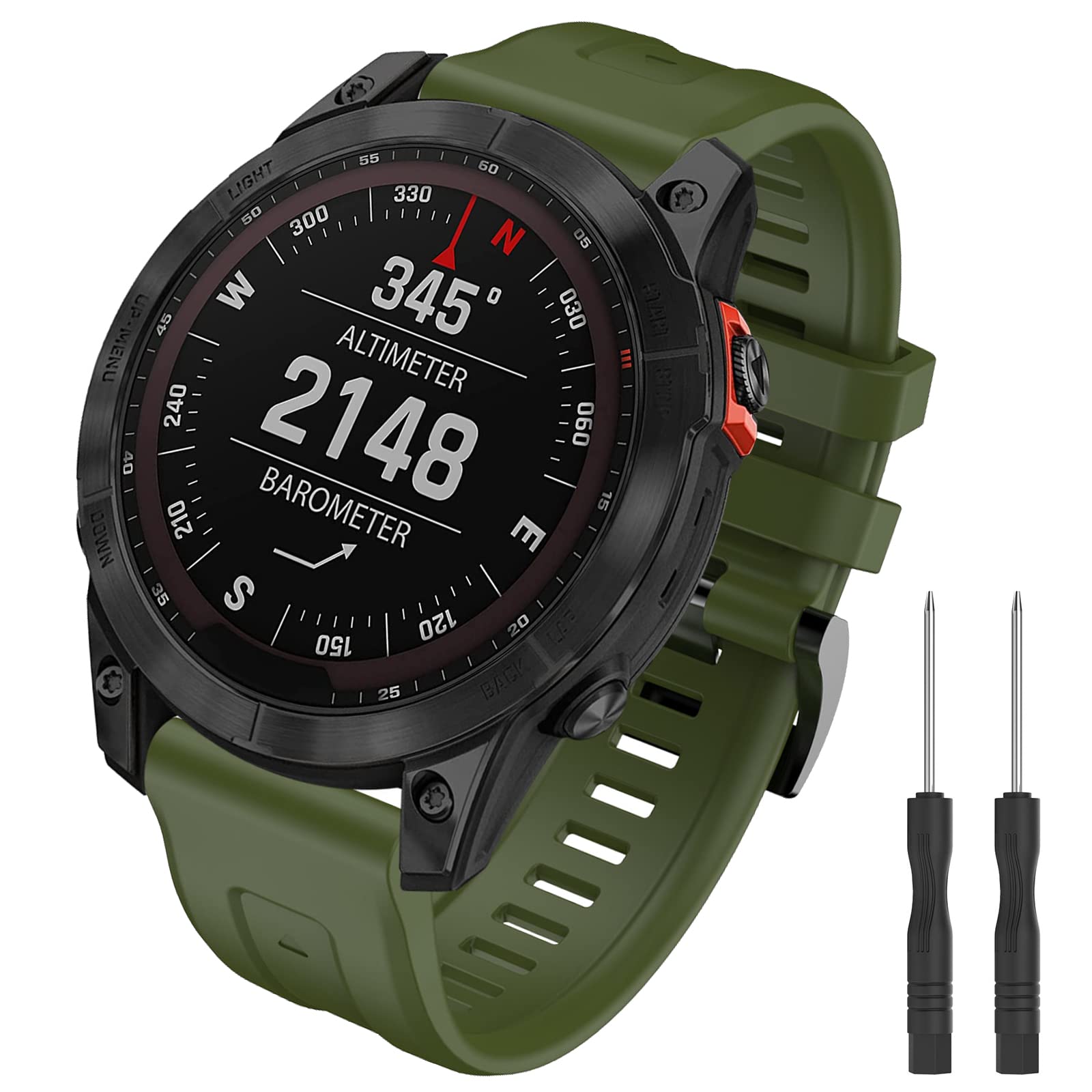 TOPsic 26mm Army Green Silicone Sport Loop Watch Band Compatible with Fenix 6X, 6X Pro, 7X, 5X, 3, Enduro & More