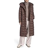 Kenneth Cole womens Channel Quilted Long Puffer With Inner Bib & Attached Hood, Side Vent Details