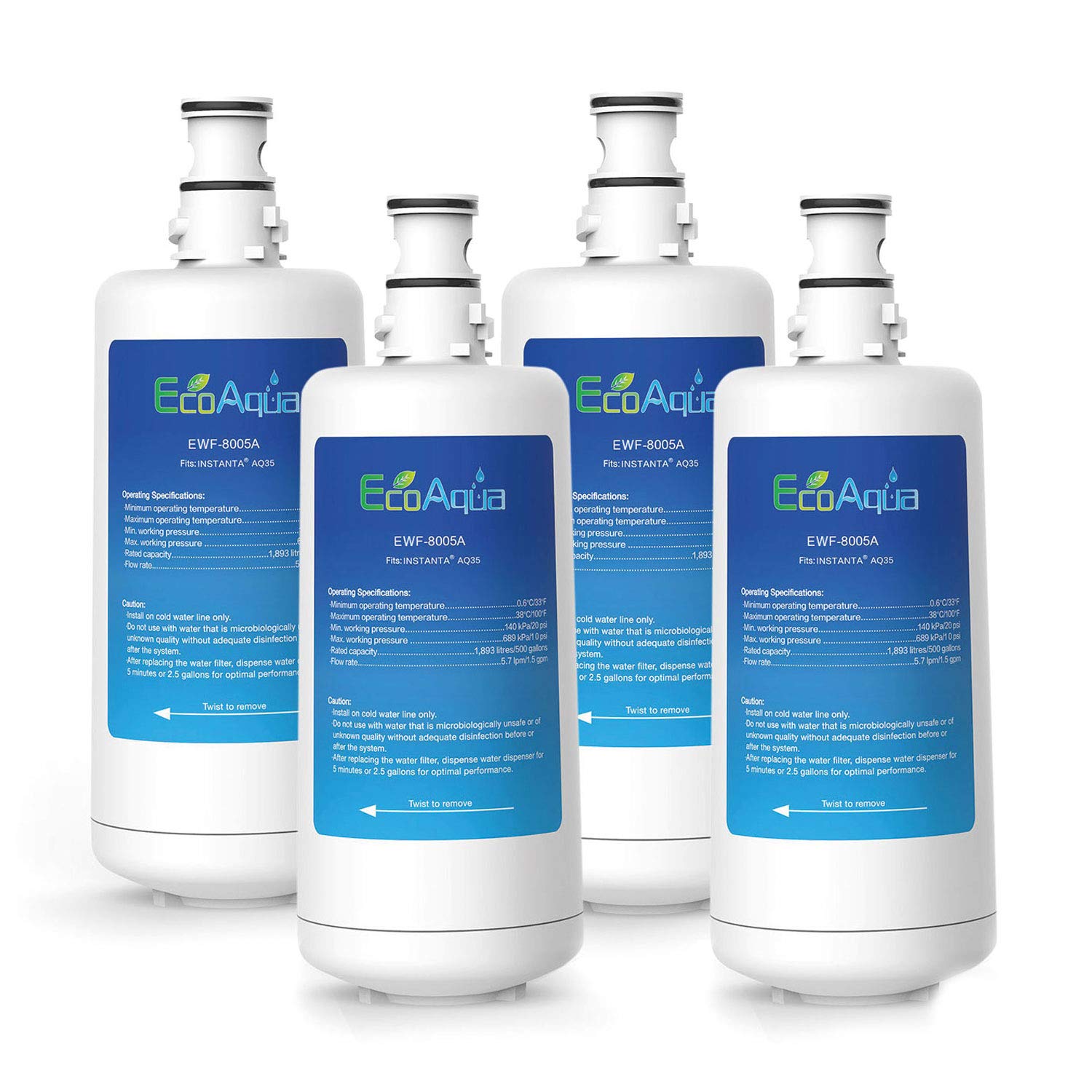 EcoAqua EWF-8005A Water Filter Replacement Compatible With Instanta Models AQ35, GF475, GF476, GF477, GF478, GF479 (4)