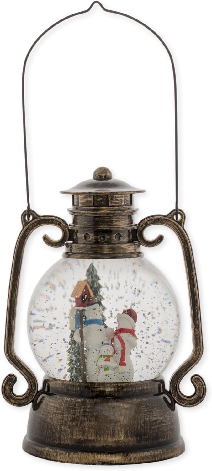 Snowman Family Lantern 11 Inch Tabletop Holiday Glitter Dome Snowglobe