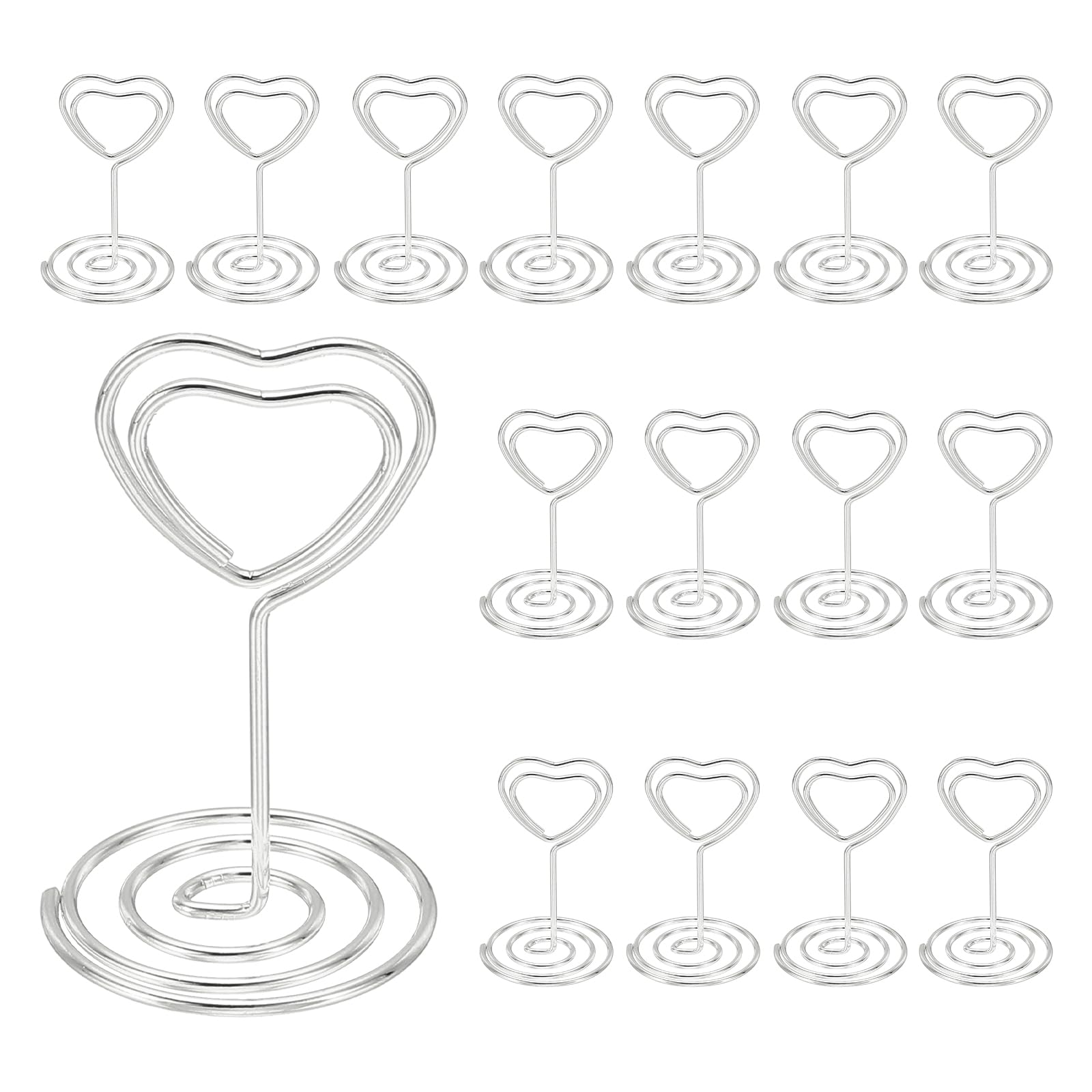 PATIKIL 2" Table Number Holders, 16 Pcs Heart Shape Place Card Picture Holders Wire Photo Holder Clips Memo Note Cards Stand for Tables Party Restaurant Centerpieces Wedding, Silver
