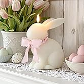 Baquler Easter Bunny Flameless Candle, Easter Real Wax Carved Led, Scented Bunny Shape Flameless Candle Set for Home Living Room Bedroom Party Decoration Centerpiece Table Home Decor (White)