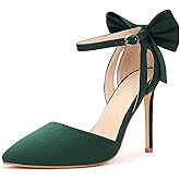 Carcuume Women's Closed Toe Heels Bow Stiletto Heel Sandals Pointed Toe Pumps Wedding Shoes