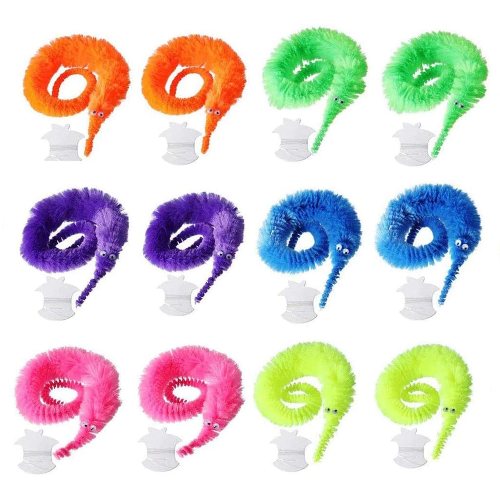dinghaole 12 Pcs Worm on a String, Magic Twisty Worms, Rainbow Magic Twisty Wiggly Worms, Colorful Fuzzy worms for Cats, magic Fuzzy worms Toys for Parties and Pet Entertainment