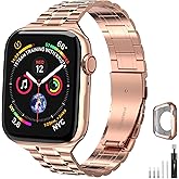 chuangshiji Compatible with Apple Watch Band 38mm 40mm 41mm Women Men, Metal for iWatch Band Series 9/8/7/6/5/4/3/2/1/SE (Rose Gold, 38mm/40mm/41mm)