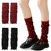 COARVXA 2 Pairs Cute Ruffle Leg Warmers with Sequin for Women Girls Y2k Kawaii Knit Winter Long Sock Goth Harajuku for Party Yoga