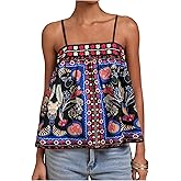 SOLY HUX Women's Boho Printed Camisole Spaghetti Strap Flared Cami Tops Beach Vacation Clothes