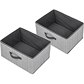 EITMOW Storage Baskets, 15.7 Inch Woven Fabric Bins, Storage Cubes with Reinforced Handles, Organizer Bins for Closet Shelves, Foldable, for Toys, Clothes (2PCS/Grey-15.7*11*7.8inch)