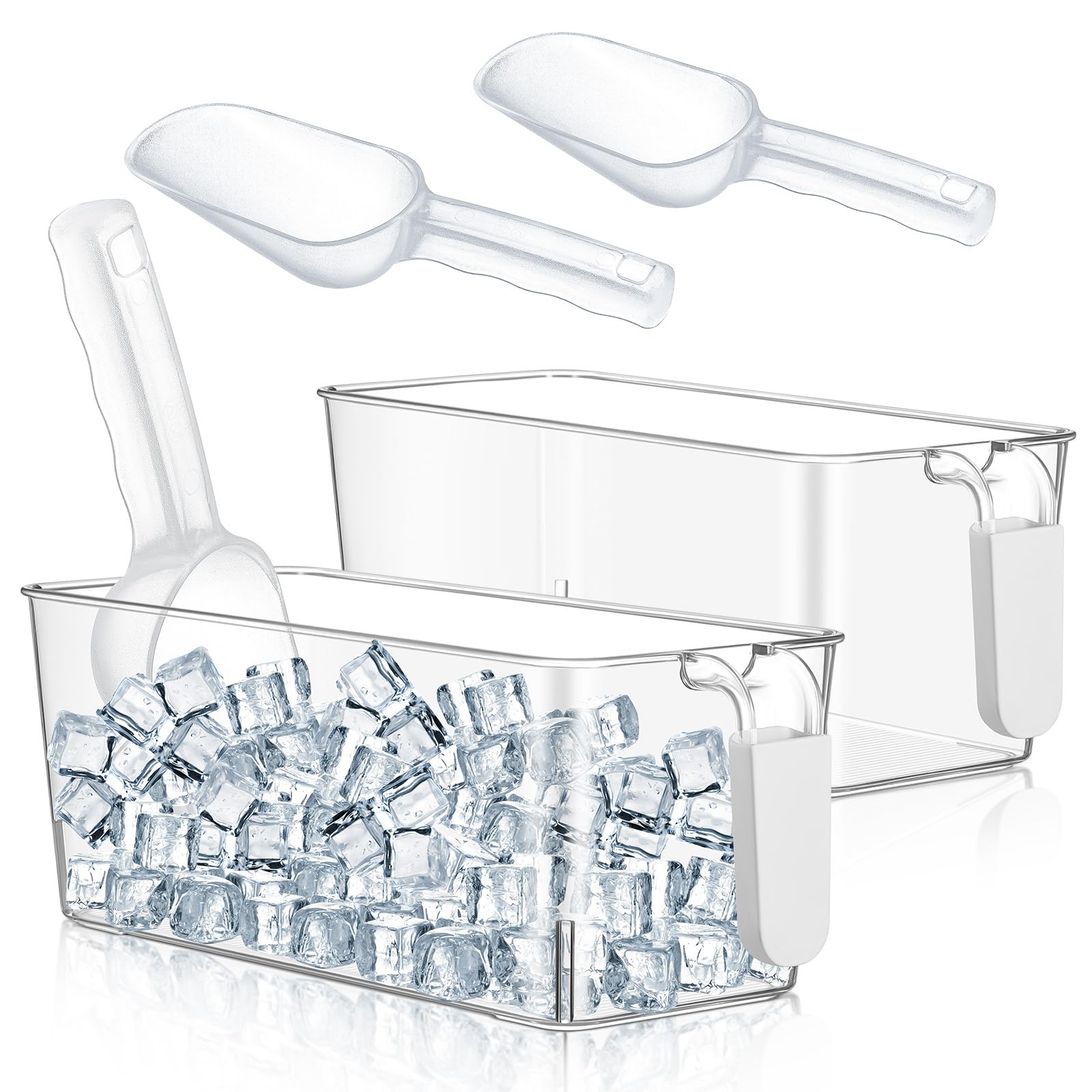 Photo 1 of Havawish 2 Set Ice Bin and Flexible Scoop Set Plastic Freezer Ice Bin with Pull Out Handle Clear Storage Bucket for Container with Bucket Scoop(Grey,10.83 x 4.92 x 4.33 in)