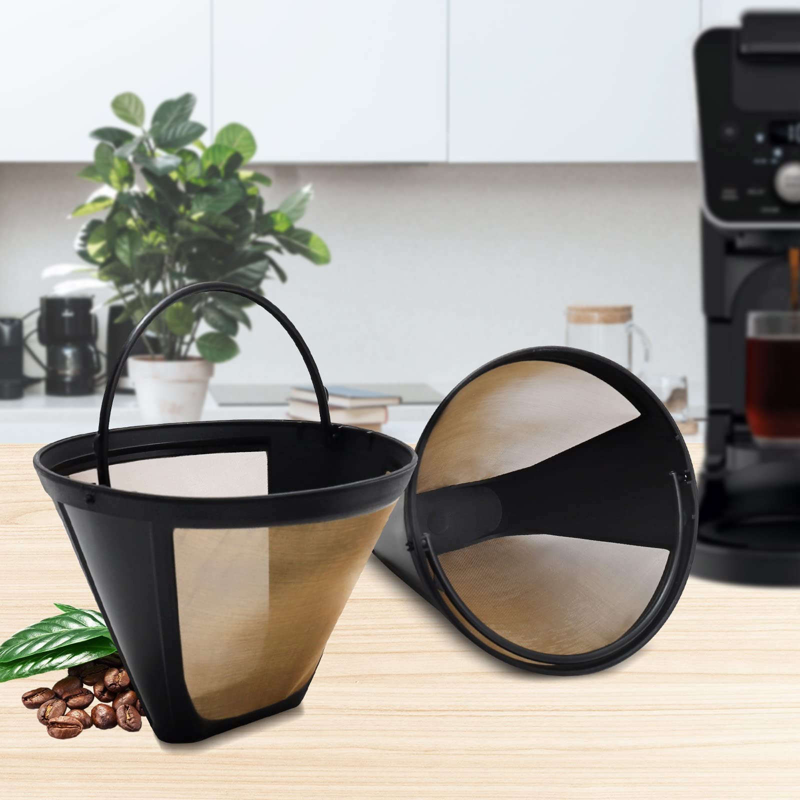 Reusable Coffee Filters for Ninja Dual Brew Coffee Maker, 2 Pack Permanent Coffee Filter #4 Replacement Compatible with Ninja Cuisinart Coffee Maker Filter