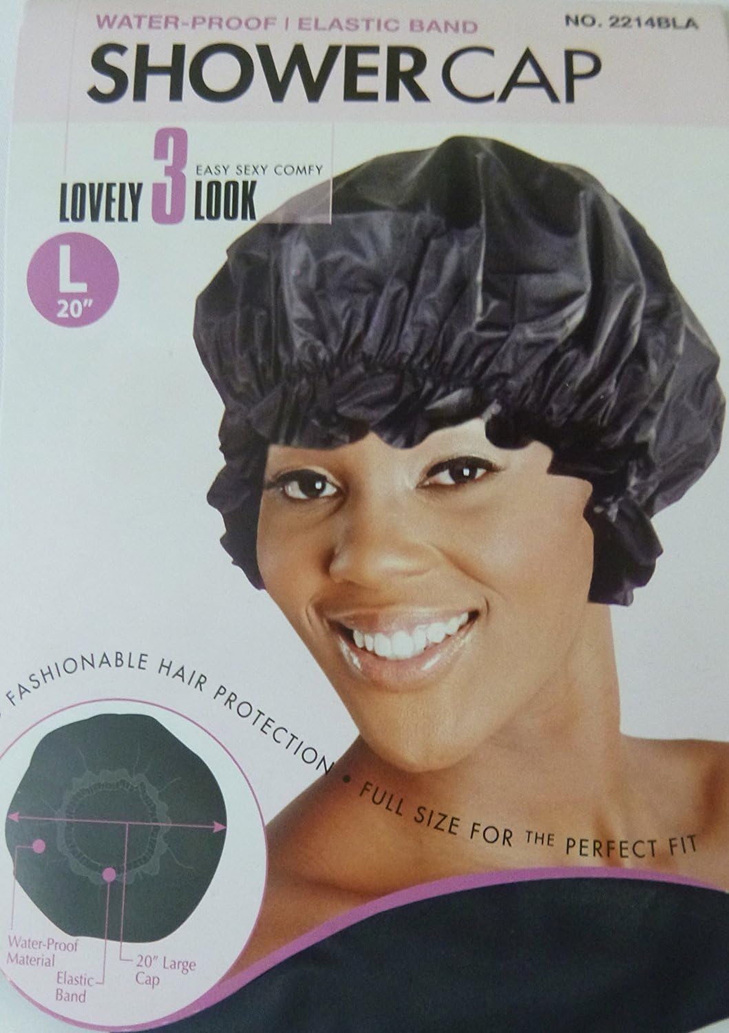 Shower Cap LARGE in Black, Could Also Be Used in Deep Hair Conditioning, Hair Protection, Full Size for Most Women, Men and Teens, Water-Proof Shower Cap with Comfortable Elastic Band