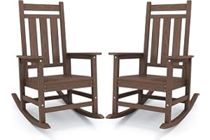 KINGYES Outdoor Rocking Chair Set of 2, All-Weather Patio Rocking Chairs for Porch, HDPE Rocking Outdoor Chairs with High Back for Adult, Heavy Duty Outdoor Patio Rockers for Garden, Lawn, Brown