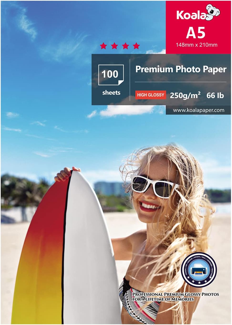 Koala Glossy Photo Paper A5 210x148mm 250gsm 100 Sheets Resin Coated