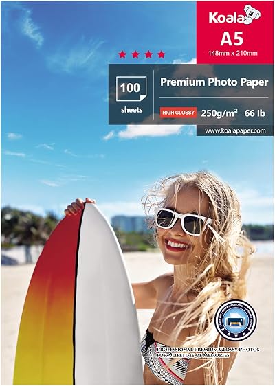 Koala Glossy Photo Paper A5 210x148mm 250gsm 100 Sheets Resin Coated