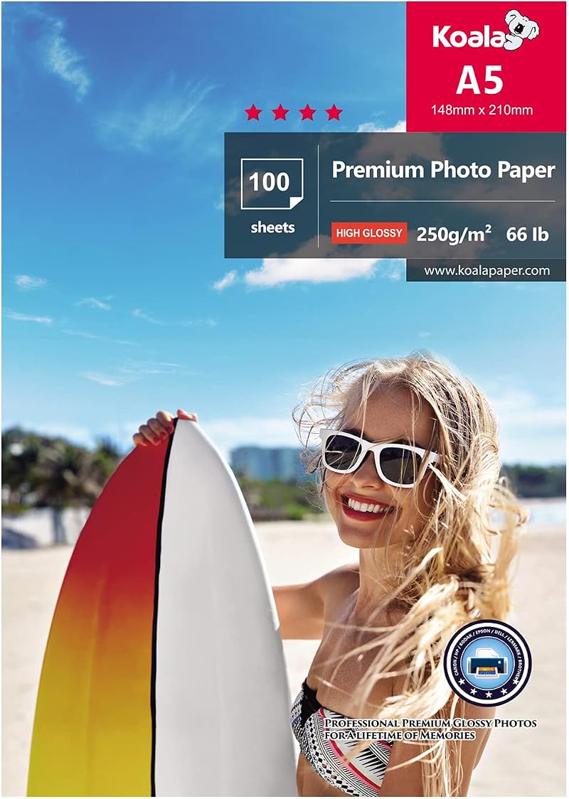 Koala Glossy Photo Paper A5 210x148mm 250gsm 100 Sheets Resin Coated