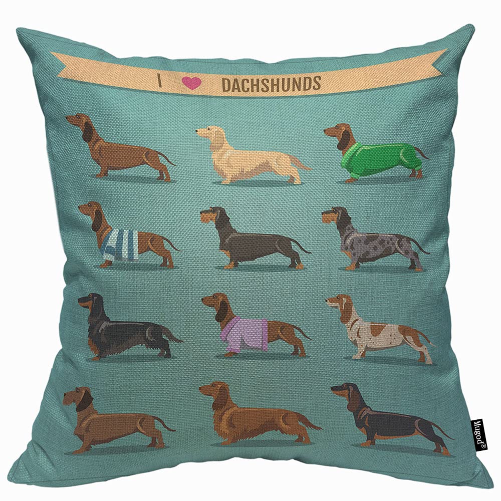 Mugod Dog Cushion Cover Throw Pillow Covers Cute Dachshund Dog Pattern Pillow Case for Men Women Decorative Home Sofa Chair Couch 45x45cm/18x18 Inch