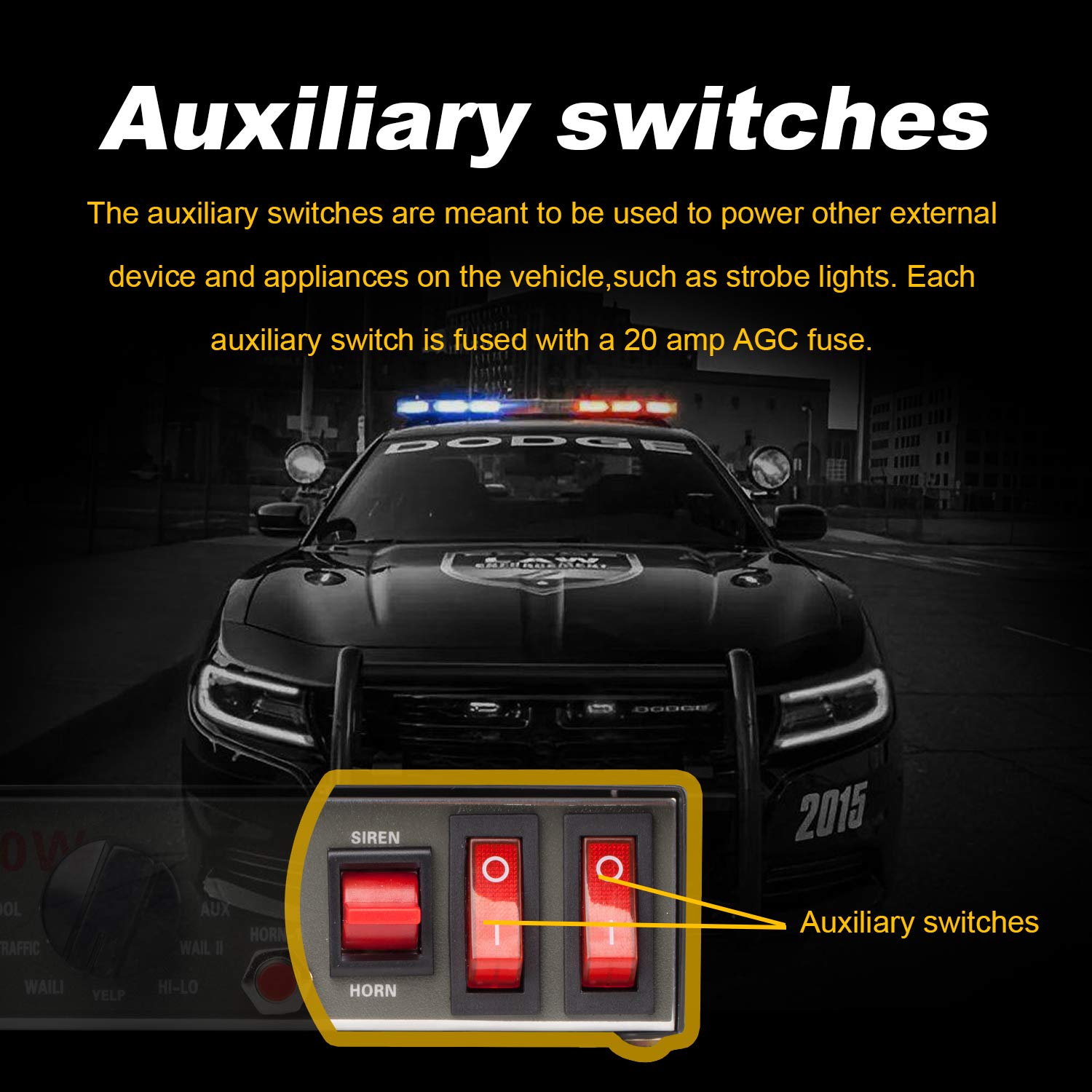 CJB200P Amplifier Police Siren & Black Plastic Square Speaker,DC12V 200W 9 Tones Wired Handheld Microphone Loudspeaker Emergency Siren Electronic PA System