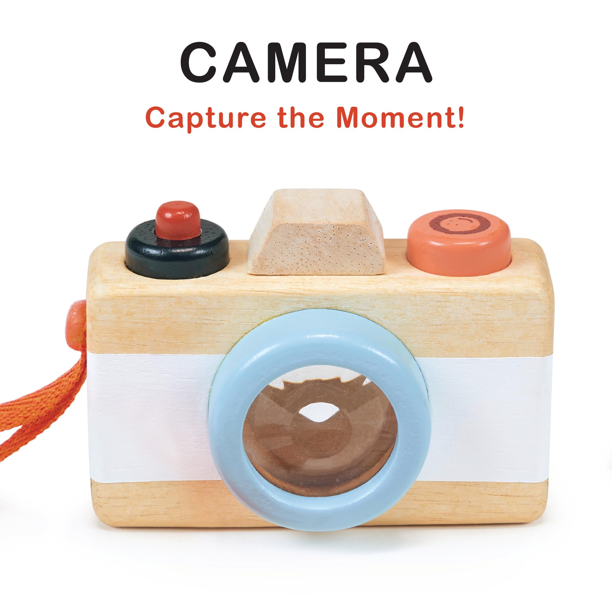 Mentari Toys - Camera - Wooden Pretend Camera Toy for Toddlers with Kaleidoscope Lens - Early-Learning Camera for Sense Stimulation and Motor Skills - Portable Toy for Imaginative Play - Age 2+
