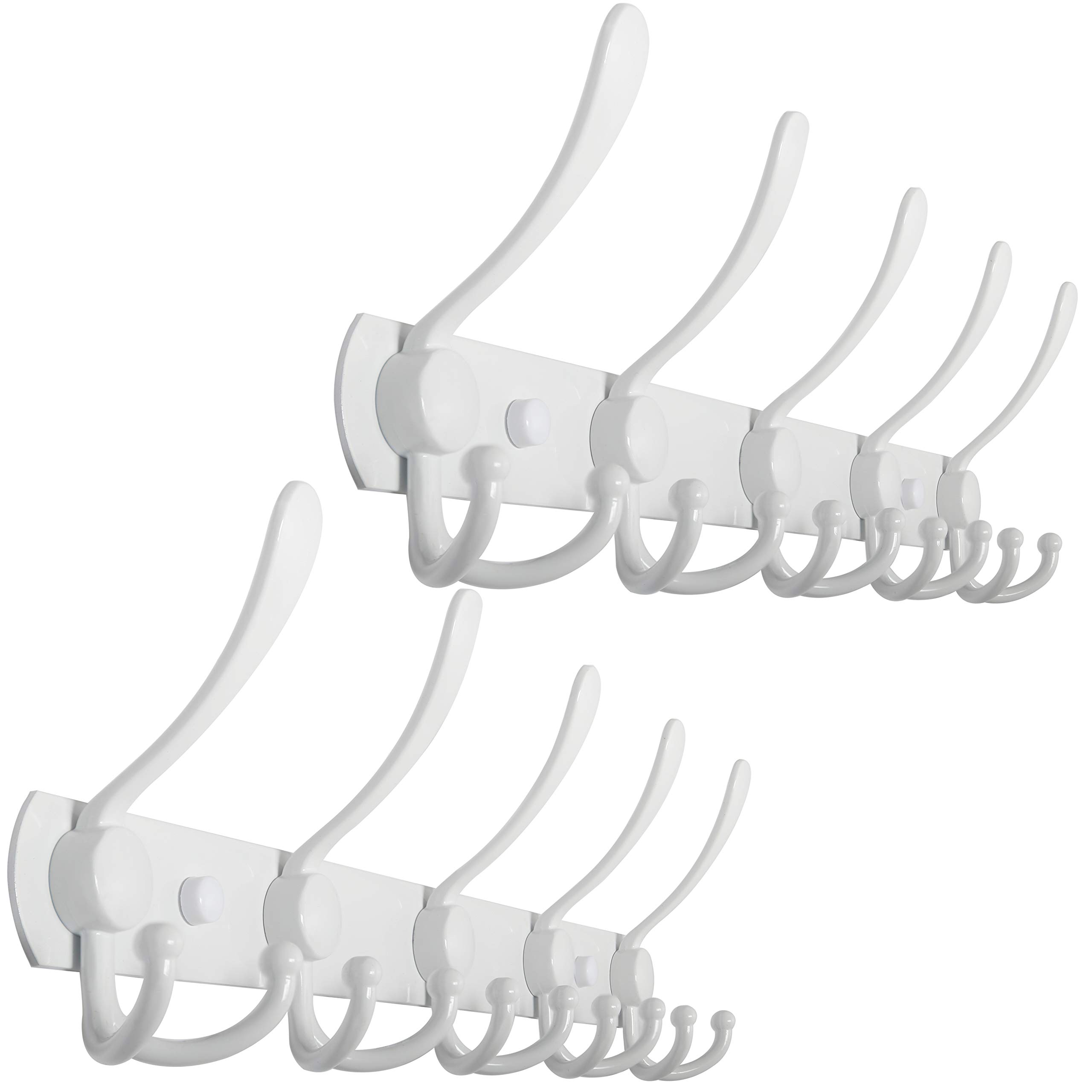 WEBI Coat Rack Wall Mounted White Coat Hooks Wall Mounted,Coat Hanger Wall,Wall Coat Rack,Hook Rack Rail,5 Triple Hooks for Hanging Coats,Hats,Jacket,Clothes,2 Packs