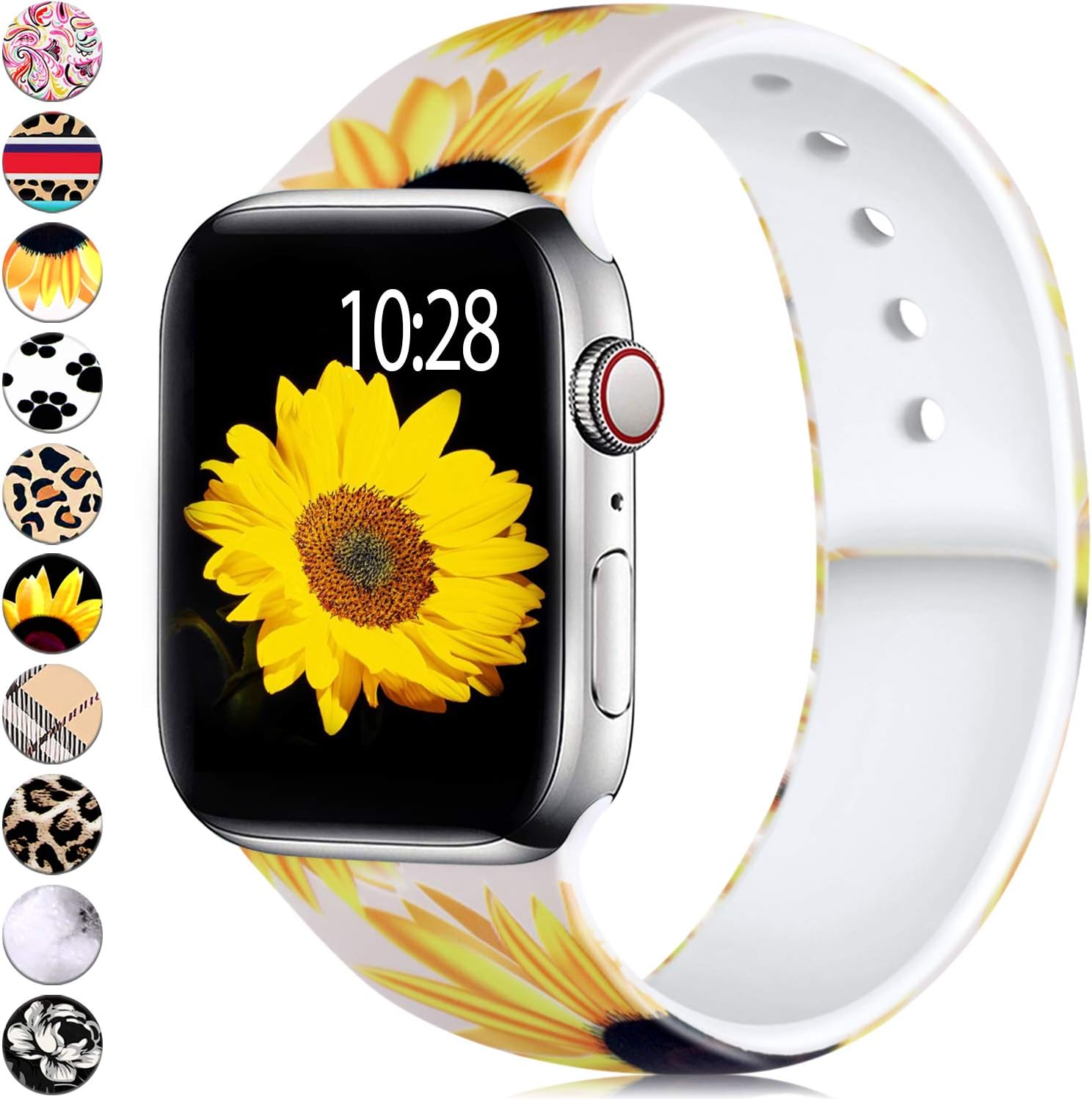 Adorve Compatible with Apple Watch Band 40mm 38mm iWatch Bands Series 5 4 3 2 1 Cute Floral Soft Silicone Replacement Sport Wristbands for Women Sunflower S/M