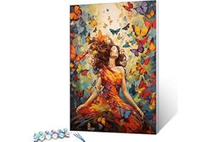 TUMOVO Romantic Women Paint By Numbers For Adults Beginner Girl Surrounded by Butterfly DIY Paint by Numbers Acrylic Paint Home Modern Decor Graffitic Painting Kits 16x20 Inch Boho Gift (Without Frame)