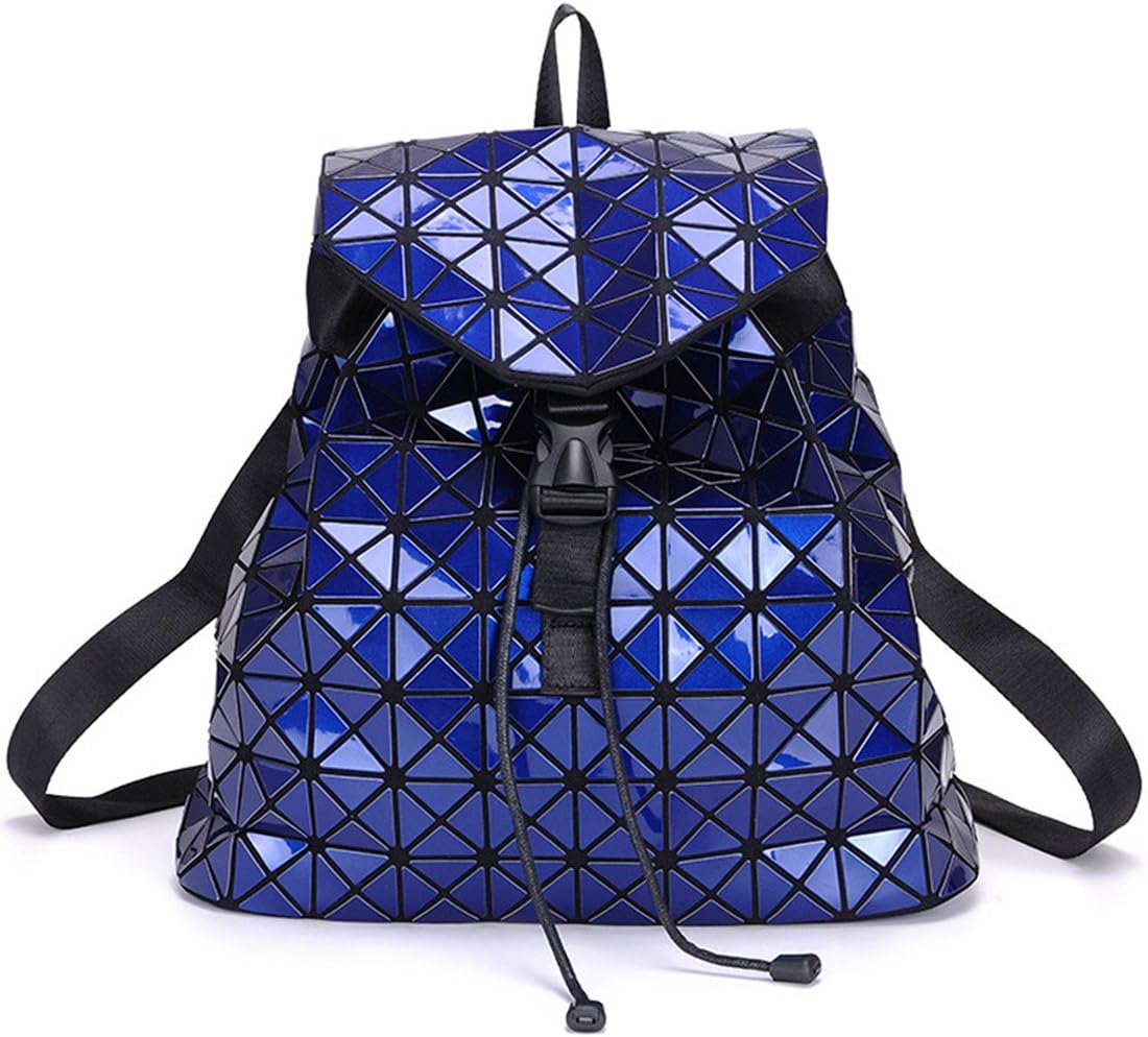 OYIGE Geometric Luminous Purses and Handbags Shard Lattice Eco-friendly Leather Backpack(Blue)