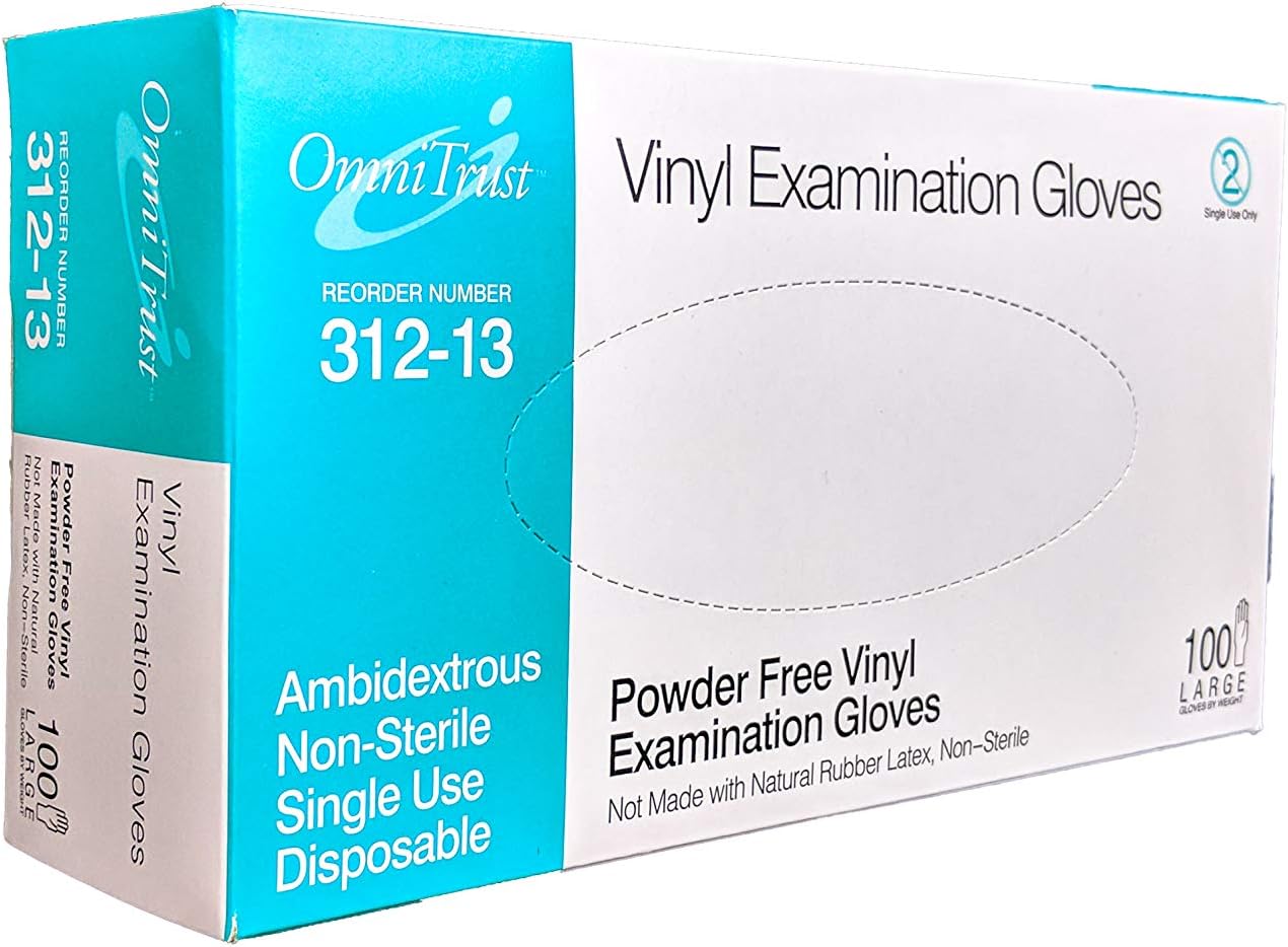 LARGE Disposable VINYL GLOVES 100 Count (One Pack) - Powder Free, Clear, Latex Free and Allergy Free, Plastic, Medical, Food Service, Cleaning Service