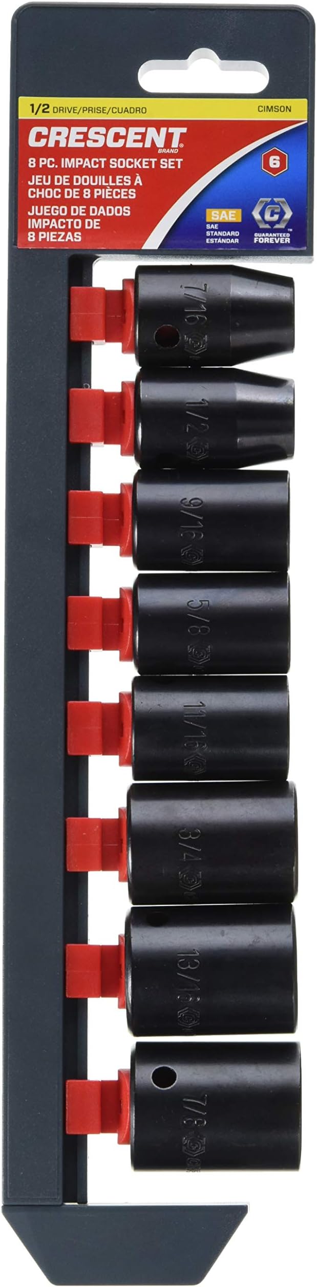 Crescent 8 Pc. 1/2" Drive 6 Point Standard Impact SAE Socket Set - CIMS0N