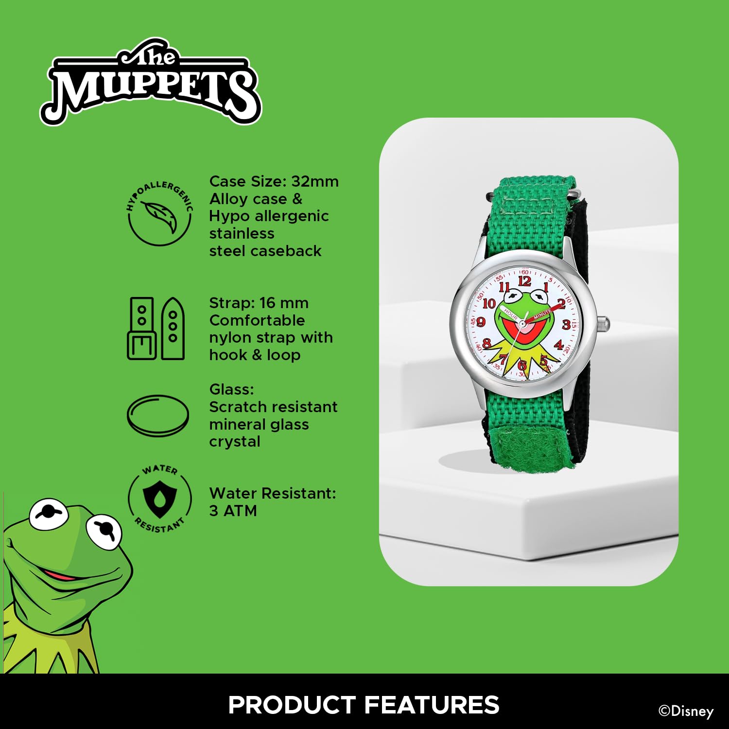 Disney Kids' Stainless Steel Time Teacher Analog Quartz Nylon Strap Watch