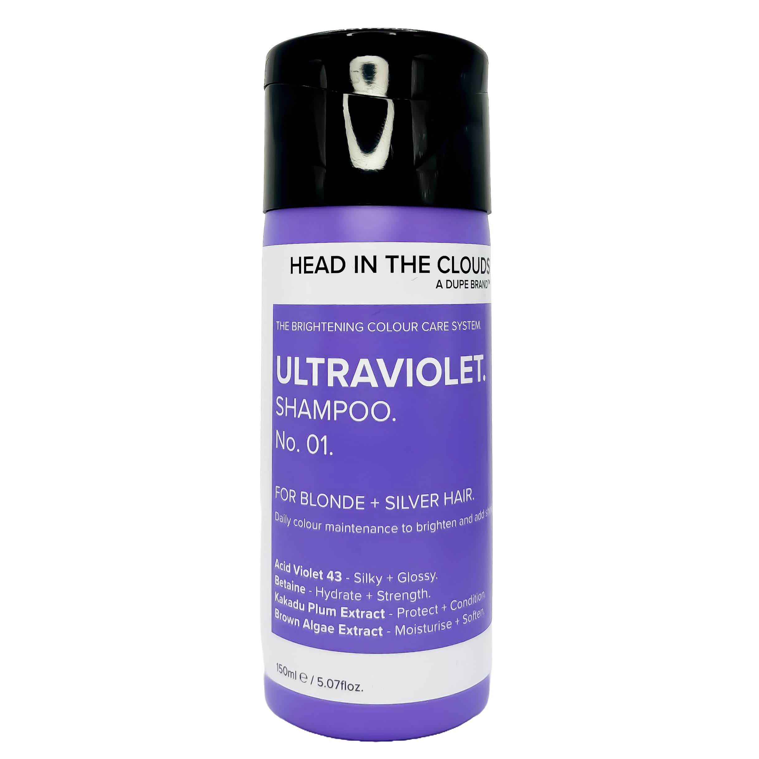 Dupe Head in the Clouds Ultraviolet Purple Shampoo No. 01, Blonde, Silver and White Hair Enhancer, Purple Tones Neutralise Yellow and Brassy Colours, Brightening Colour Care System 150ml