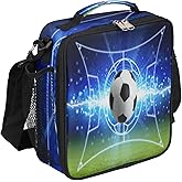 Pardick Soccer Football Kids Lunch Box Soccer Sport Insulated Lunch Bag Tote for Girls Boys, Cooler Freezable Meal Prep Bag with Shoulder Strap Waterproof Lunch Container for School Office Picnic
