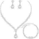 HONGLU Elegant Crystal Necklace Earrings Bracelets Set Silver Bridal Wedding Jewelry Sets Bride Bridesmaids Prom Formal Costume Accessories for Women