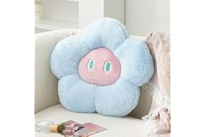 Lfsaaj Flower Shaped Pillow, Cute Flower Pillows Floor Cushion for Home Decoration, Colorful Plush Flower Cushion Faux Rabbit Fur Flower Pillow for Xmas Gifts (Small-17.7Inch, Light Blue)