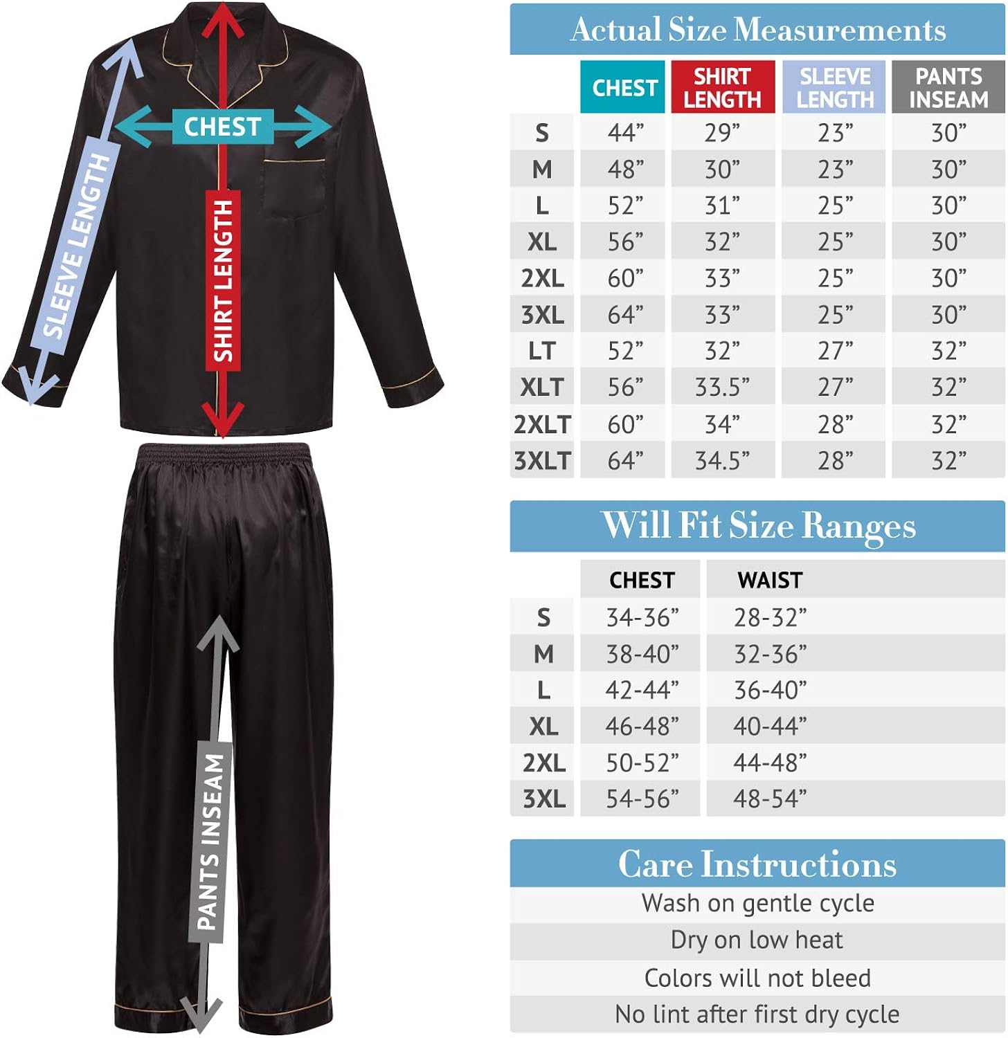 Alexander Del Rossa Men's Button Down Satin Pajama Set with Sleep Mask, Long Silky Pjs at  Men’s Clothing store