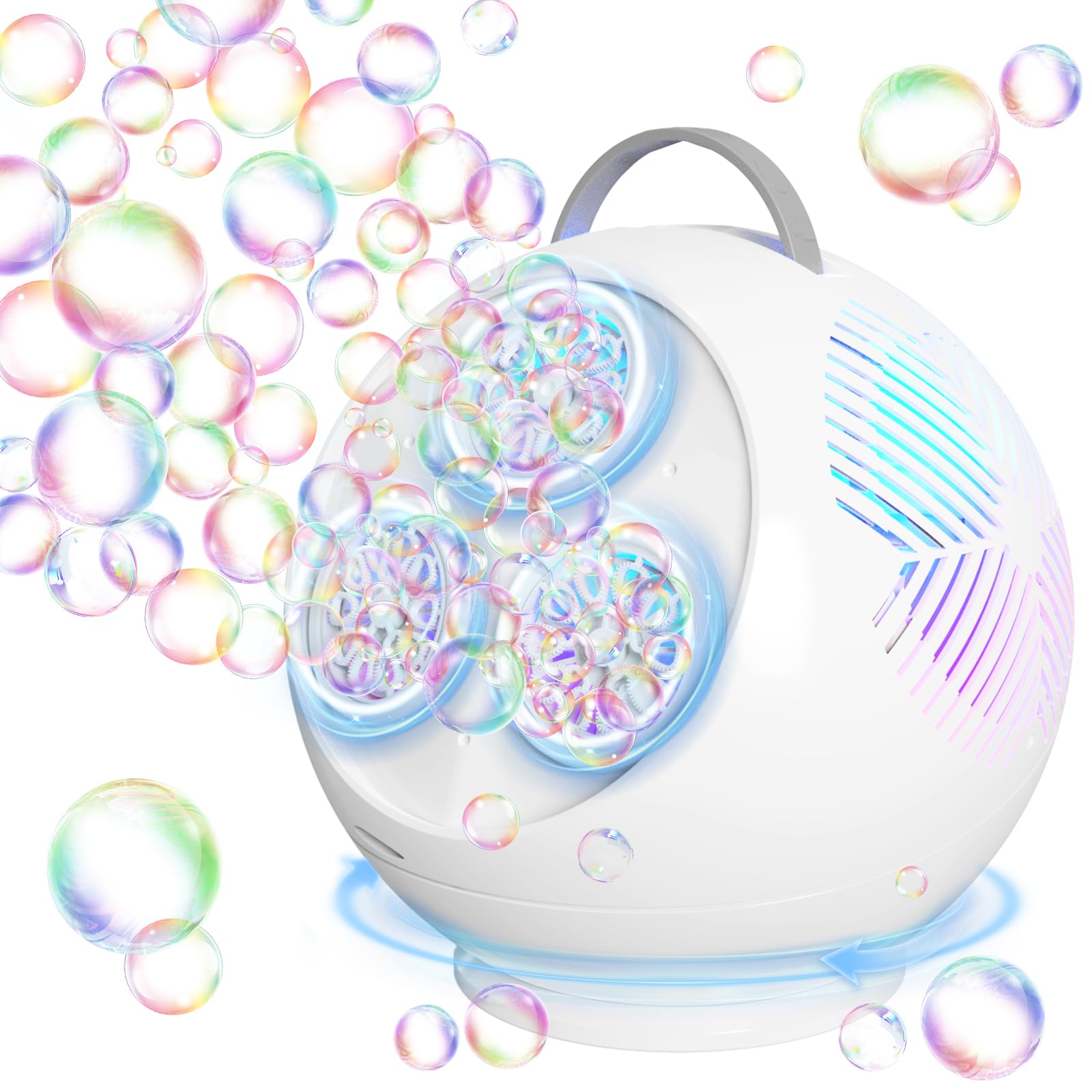 Bubble Machine Automatic Bubble Blower for Kids Toddlers Rechargeable Portable Spherical LED Bubble Maker Electric Auto Rotating 45°/360° Outdoor Toy for Easter and Birthday Gift Party Wedding