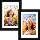 SYNTRIFIC 4x6 Picture Frames Matted to 3x5 with Mat (2 Pack, Black) | Display Photo 3x5 with Mat or 4x6 Without Mat,, Wall Mounting or Tabletop Display, Sleek Home Decorations, Stand on Desk