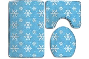 CoolsomeJies 3 Piece Bathroom Rug Set - Skidproof Toilet Bath Rug Mat U Shape Contour Lid Cover for Shower Spa - Blue Frozen Snowflake