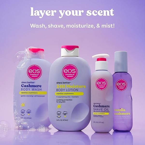 EOS CASHMERE SHAVE OIL – VANILLA CASHMERE, MOISTURIZING SHAVE OIL WITH SHEA BUTTER & GLYCERIN, HELPS PREVENTS IRRITATION & RAZOR BURN, VEGAN, 6 FL OZ