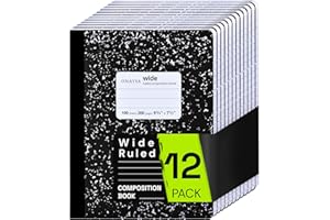 ONAVIA Composition Notebook Wide Ruled 12 Pack, 200 Pages (100 Sheets), 9-3/4 x 7-1/2, Black Marble Composition Books Bulk, Notebooks for School, Work, Office, Durable Comp Book, School Supplies